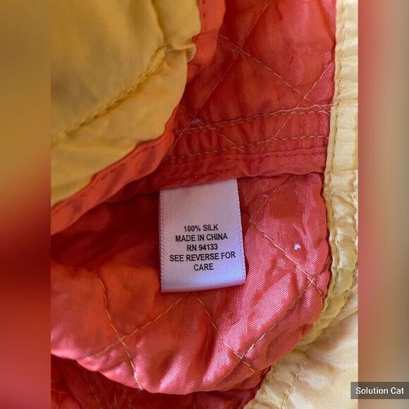 debra deRoo Women’s Jacket Medium Yellow Silk Quilted Zip Jacket Orange Lining - Picture 5 of 7
